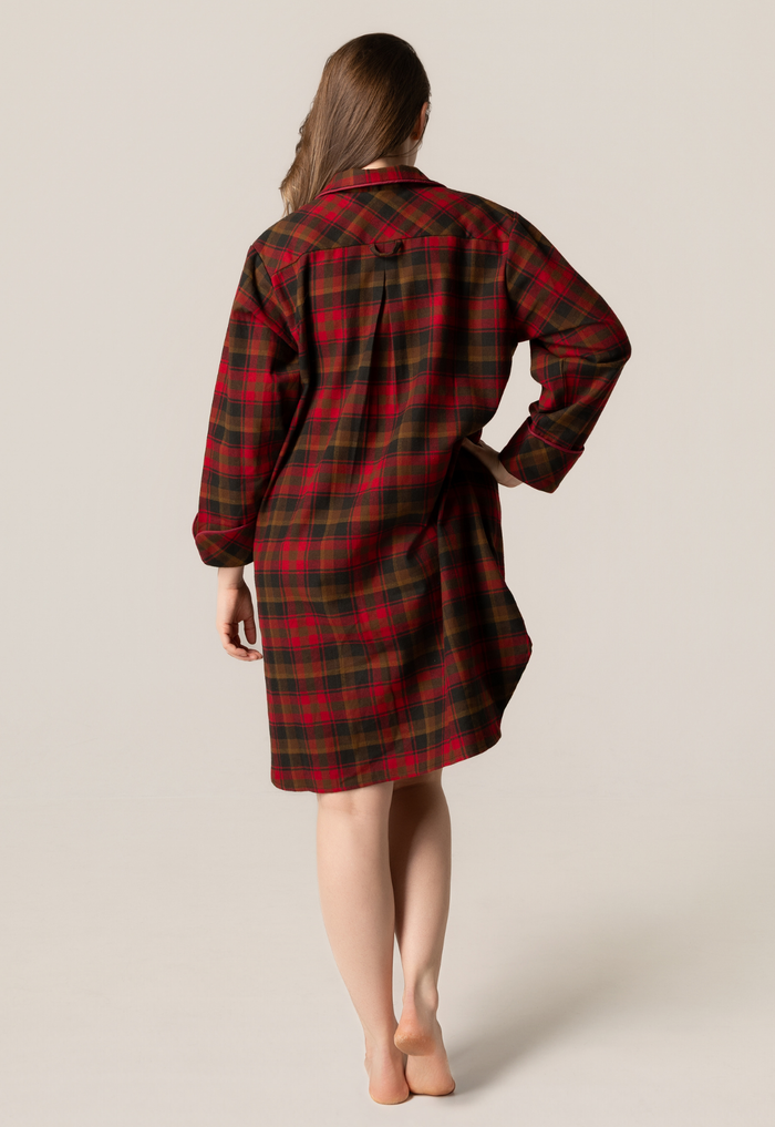 1001 / Woman's Knee Length Flannel Nightshirt in Maple Leaf Tartan Made In Canada