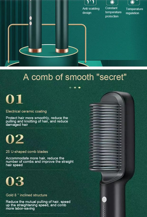 2 in 1 Hair Straightener Hot Comb Curling Tong Dual Purpose Electric Hair Brush