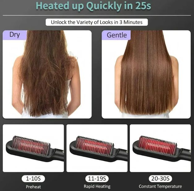 2 in 1 Hair Straightener Hot Comb Curling Tong Dual Purpose Electric Hair Brush