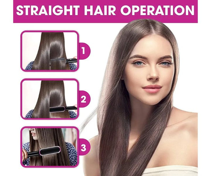 2 in 1 Hair Straightener Hot Comb Curling Tong Dual Purpose Electric Hair Brush
