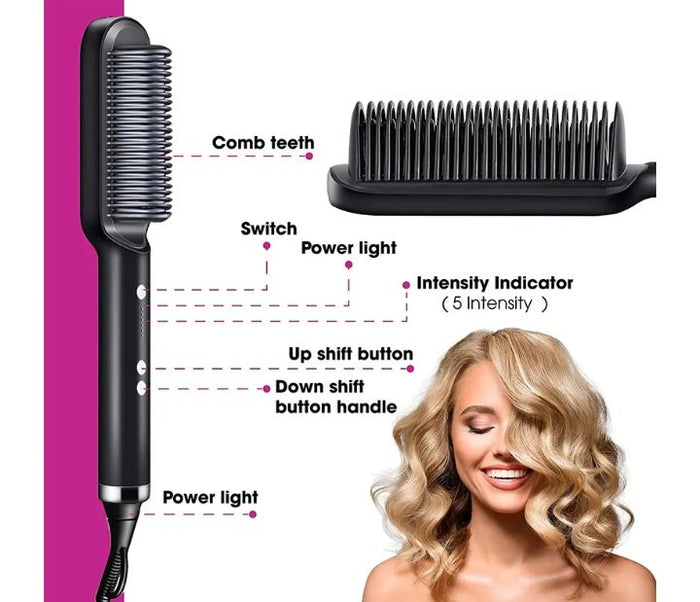 2 in 1 Hair Straightener Hot Comb Curling Tong Dual Purpose Electric Hair Brush