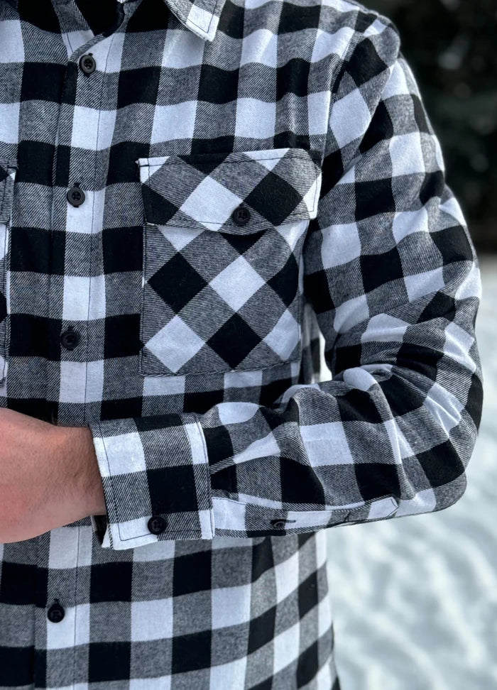 312 Men's Black and White Buffalo Check Flannel Shirt