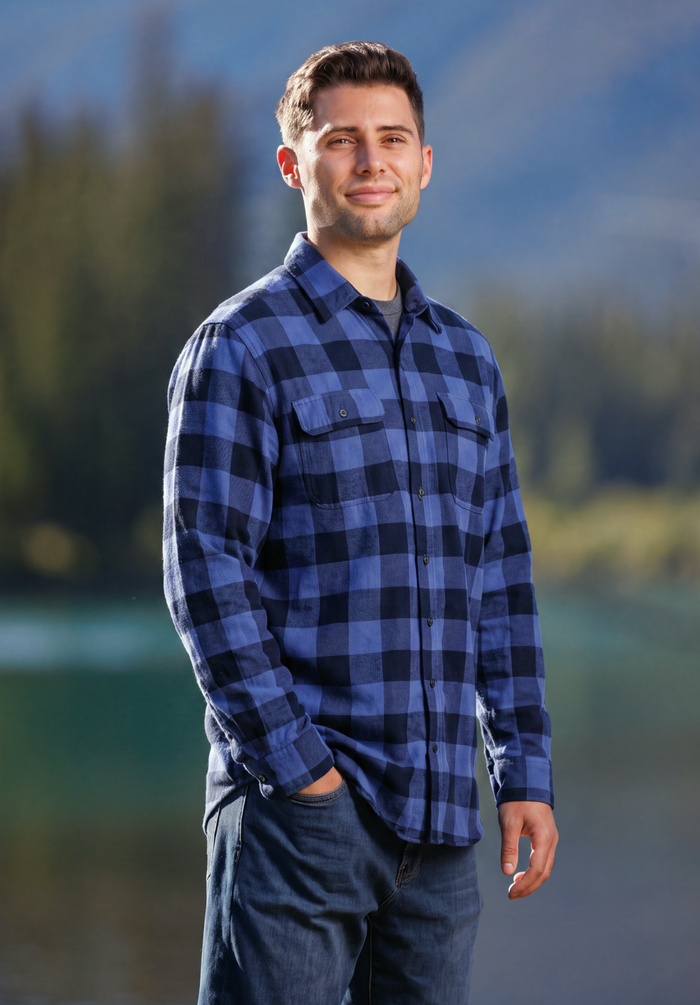 412 Men's Marine Blue & Navy Buffalo Check Flannel Shirt