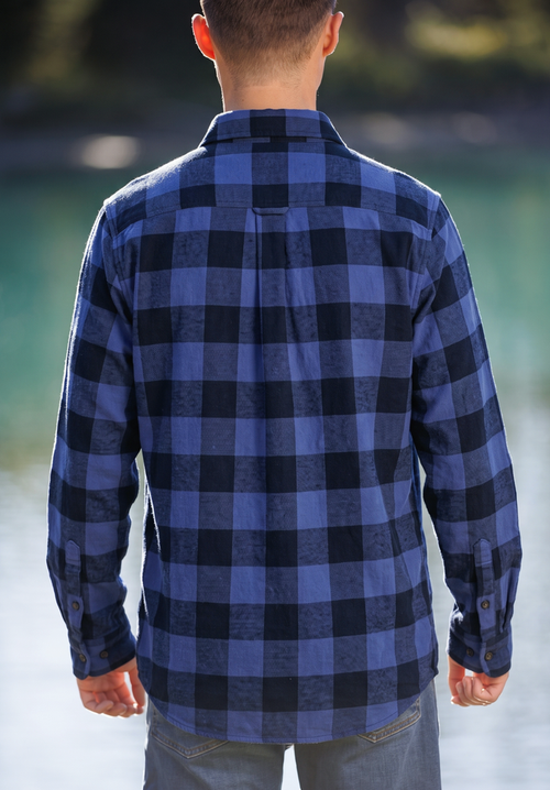 412 Men's Marine Blue & Navy Buffalo Check Flannel Shirt