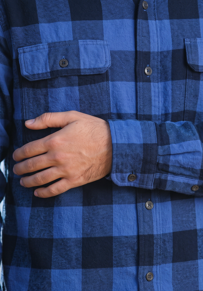 412 Men's Marine Blue & Navy Buffalo Check Flannel Shirt