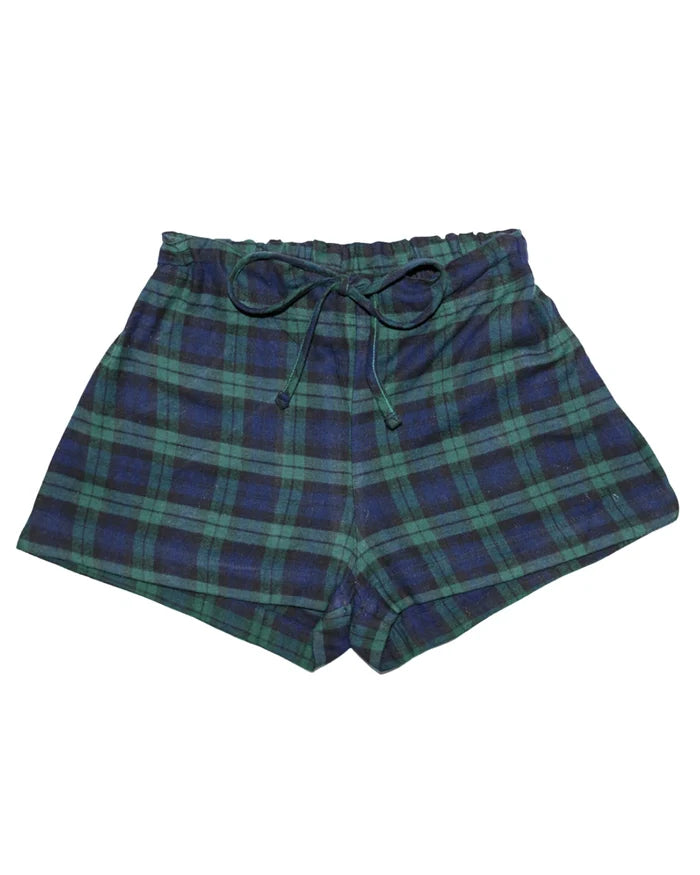 Black Watch shorts laid flat with a white background