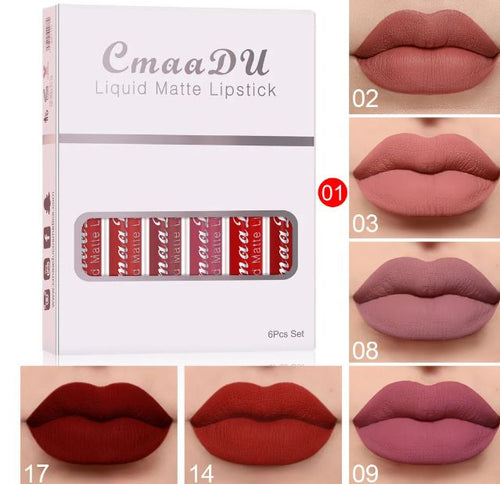 6 Boxes Matte Non-stick Cup WaterProof Lipstick Long Lasting Lip Gloss