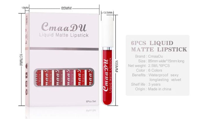 6 Boxes Matte Non-stick Cup WaterProof Lipstick Long Lasting Lip Gloss