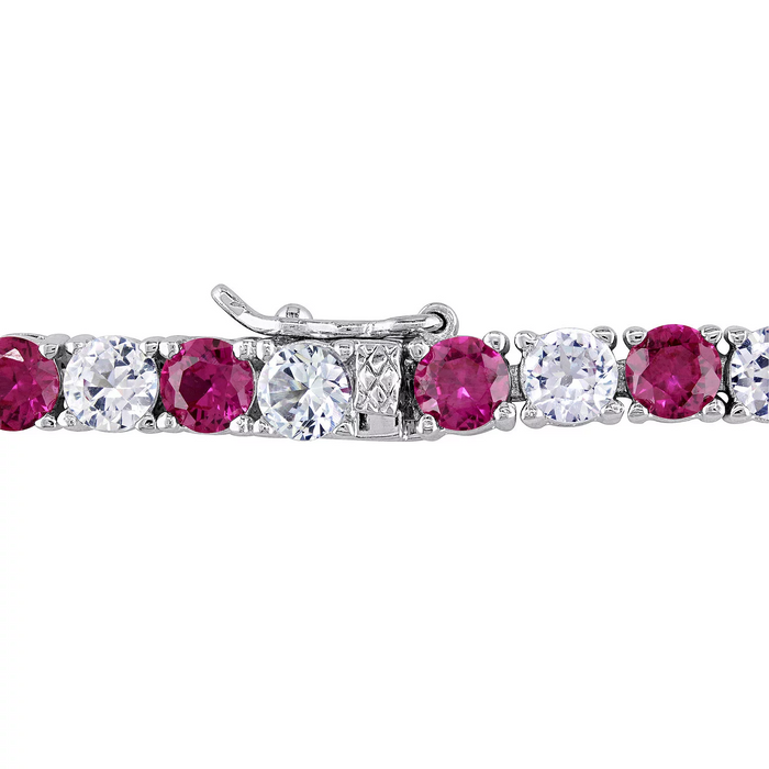 6.00 CTW Lab-Created Ruby & White Sapphire Tennis Bracelet in 14K Gold Overlay – 7.25”