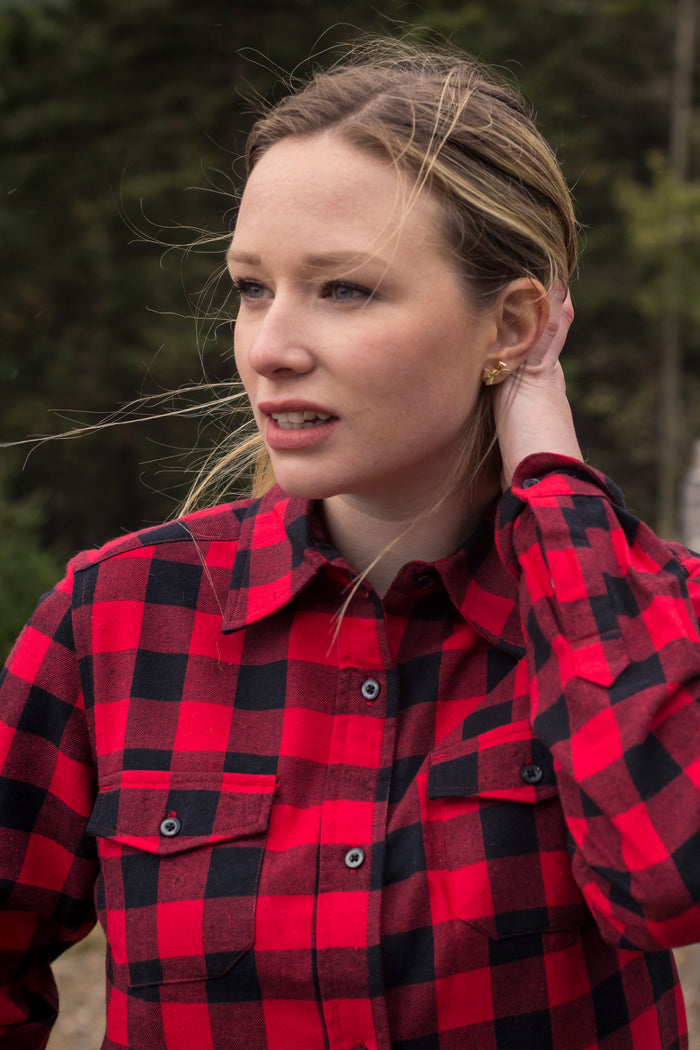 600 Woman's Button Shirt Red Black Buffalo Check