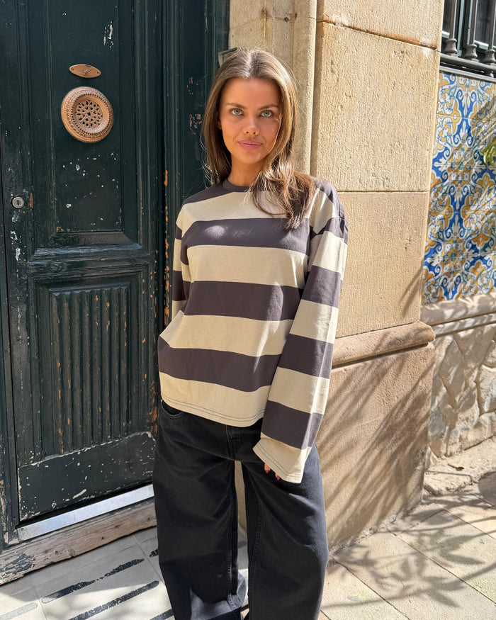 MYNTE WIDE STRIPE - GREY/SAND