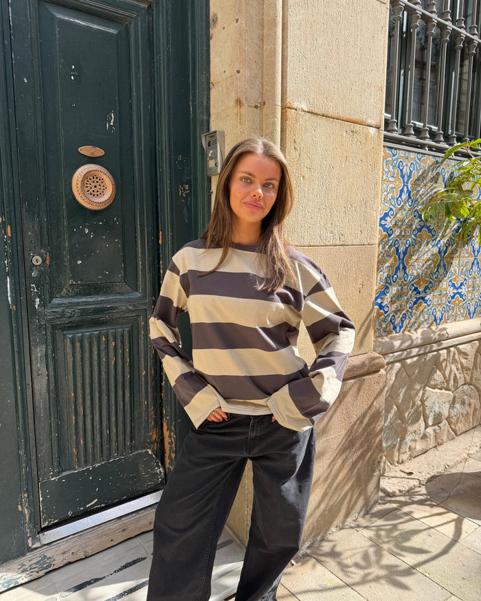 MYNTE WIDE STRIPE - GREY/SAND