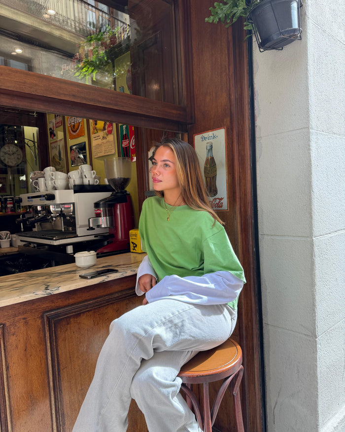 ALVIA LAYERED TEE - MATCHA GREEN/WHITE