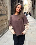 ALVIA LAYERED TEE - DARK BROWN/BEIGE