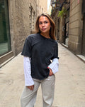 ALVIA LAYERED TEE - BLACK/WHITE