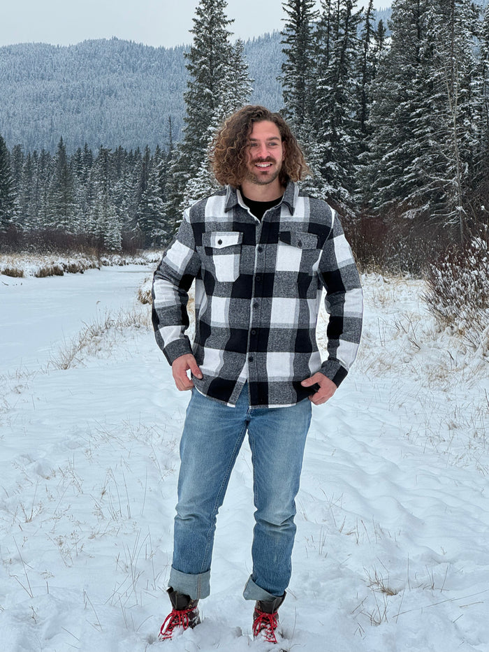Brush Flannel Shacket /  Black and White Buffalo Check