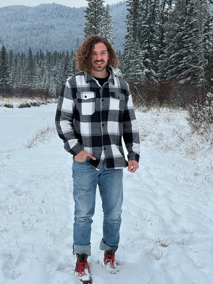 Brush Flannel Shacket /  Black and White Buffalo Check