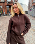 OVERSIZED ZIP HOODIE - BROWN