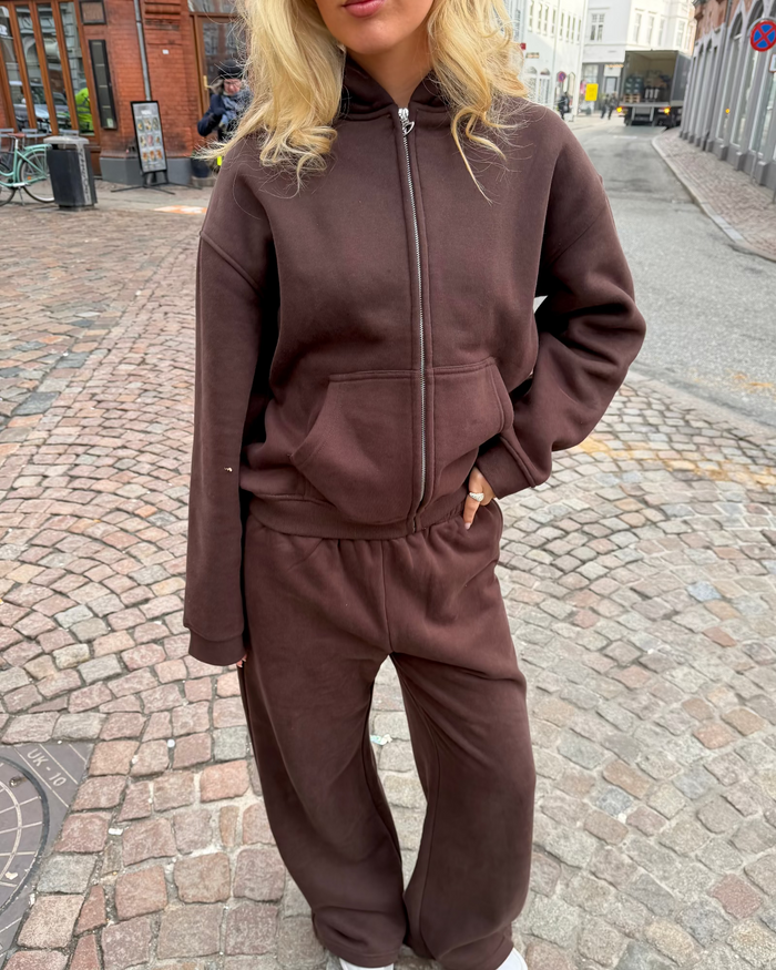 OVERSIZED ZIP HOODIE - BROWN