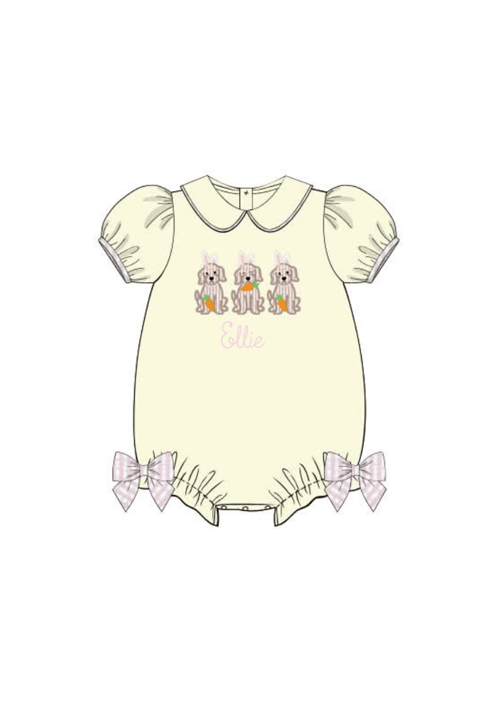 The Smocked Flamingo Apparel & Accessories Pre-Order Applique Easter Puppy Yellow Knit Bubble