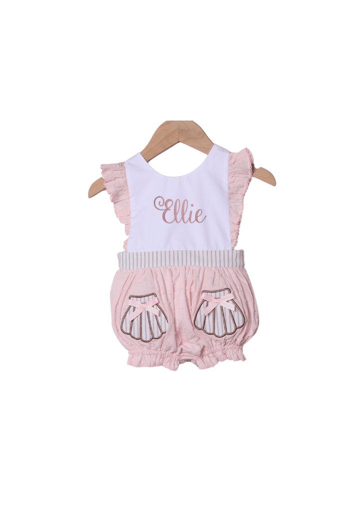 The Smocked Flamingo Apparel & Accessories Applique Sea Shell PInk Swiss Dot Bubble