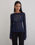 Image of Armali Long Sleeve Top in Stud Sheer Knit Navy
