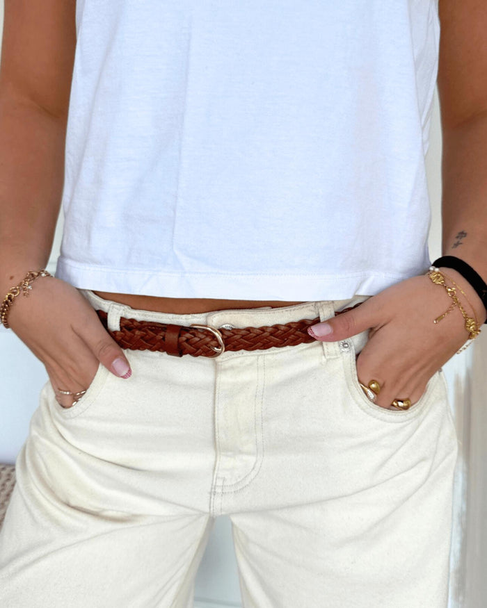 AVERY BRAIDED BELT - COGNAC - Dinvintageshop