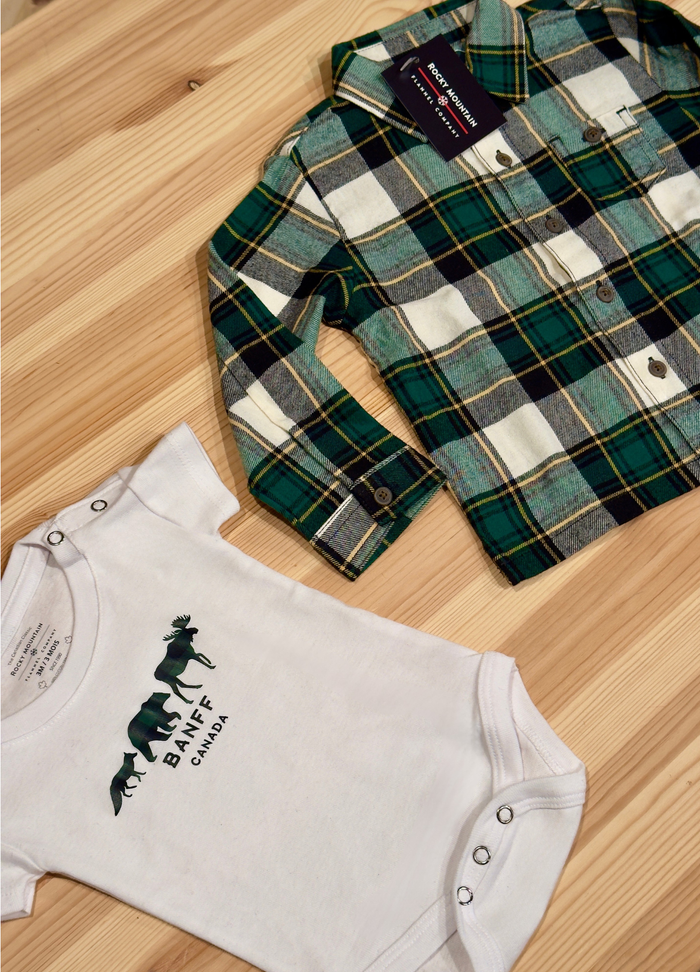Baby White and Green 3 Animals with Banff Onesie