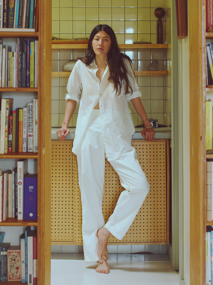 Dim Gray baker striped trouser in white