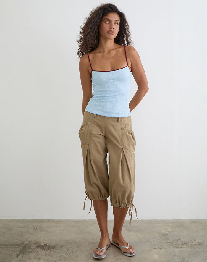 Image of Barlyn Cami Top in Lace Turquoise with Burgundy Binding