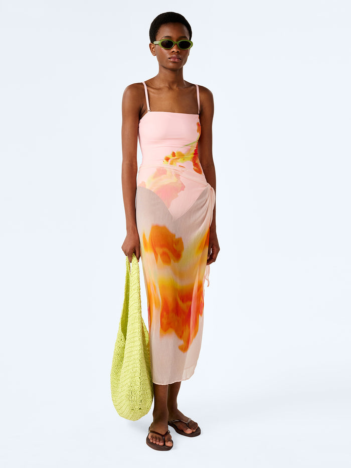 Beliza Sarong in Pink Glitched Floral Placement