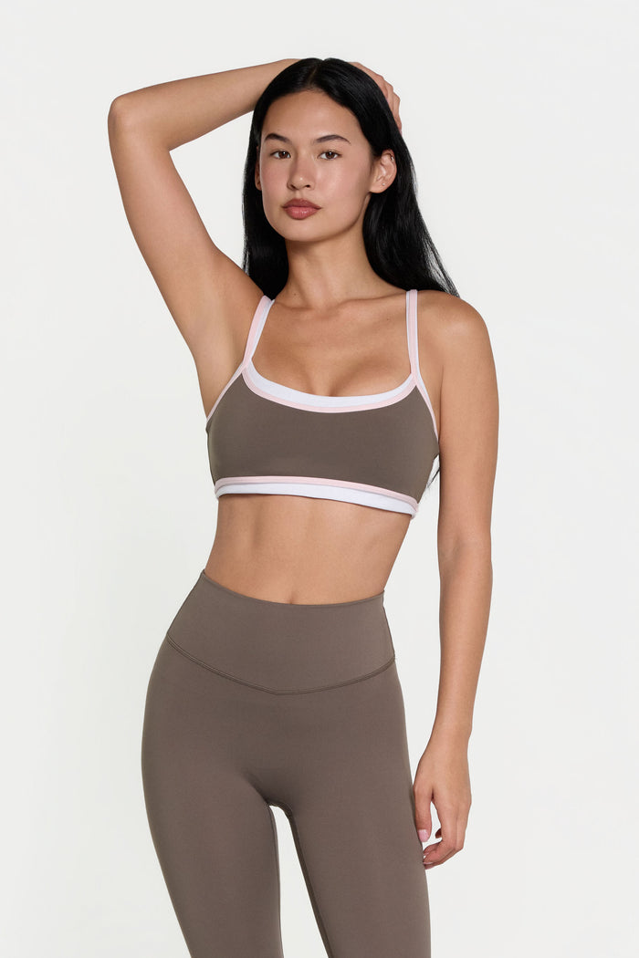 Binding Layered Bra - Walnut/Pink