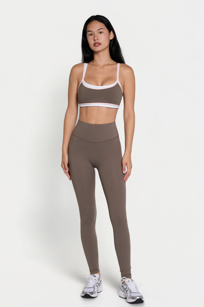 Binding Layered Bra - Walnut/Pink