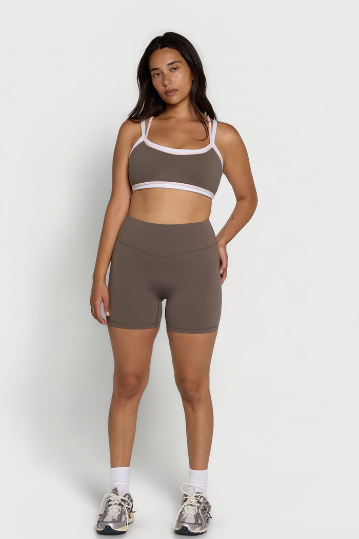 Binding Layered Bra - Walnut/Pink