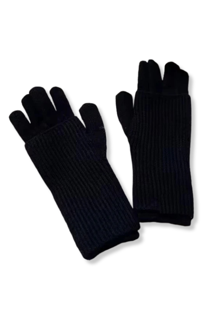 Black 3-in-1 Wool-blend Knit Gloves