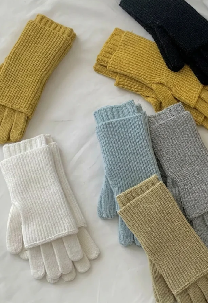 Black 3-in-1 Wool-blend Knit Gloves