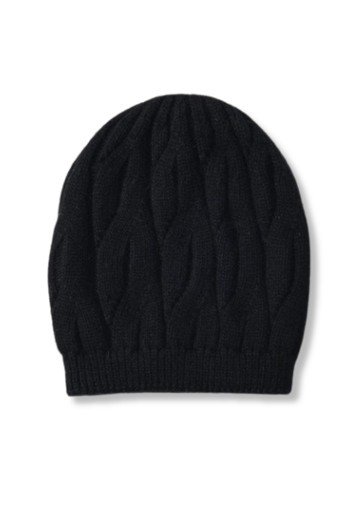 Black Wool Cable Knit Hat