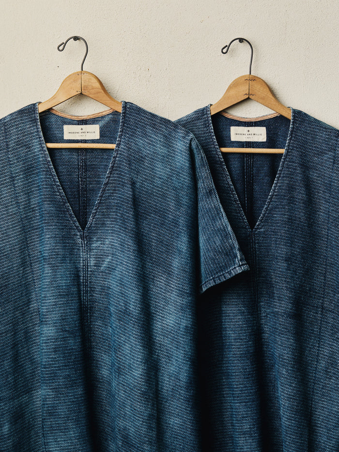 Dark Slate Gray bleached indigo open weave caftan