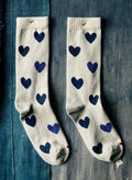 Light Gray blue heart sock in natural