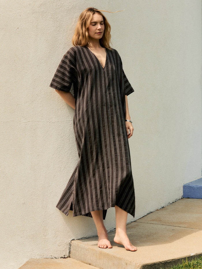 Gray brown stripe caftan