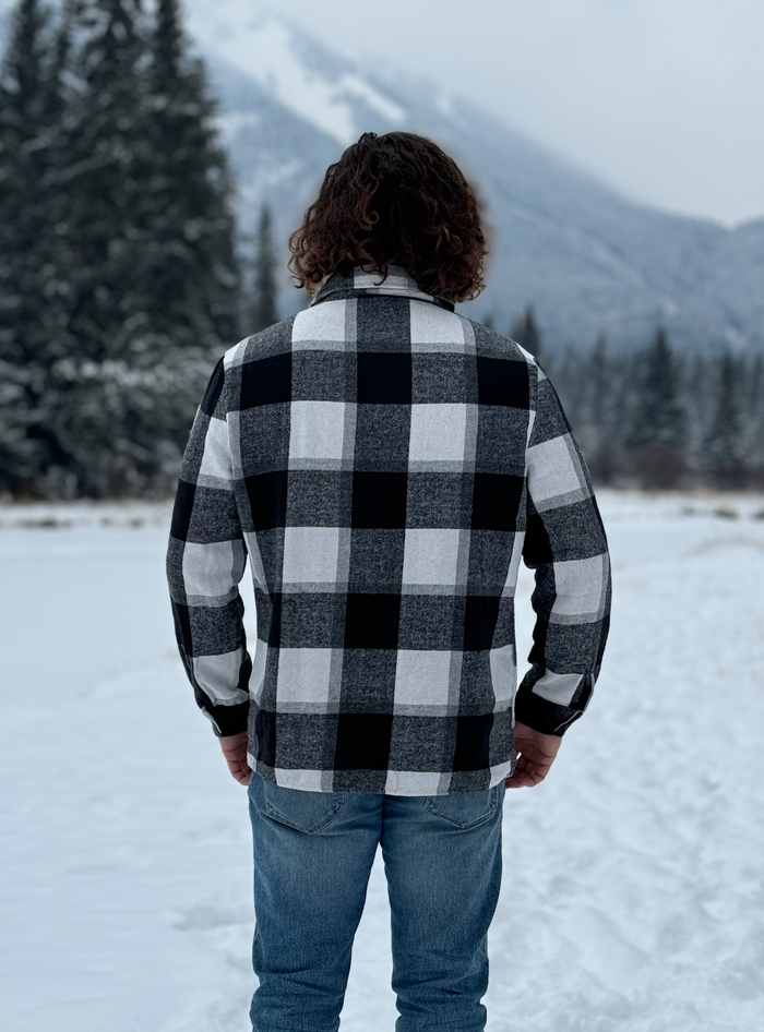 Brush Flannel Shacket /  Black and White Buffalo Check