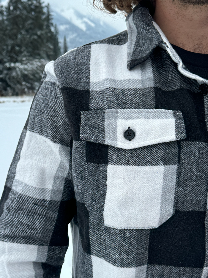 Brush Flannel Shacket /  Black and White Buffalo Check