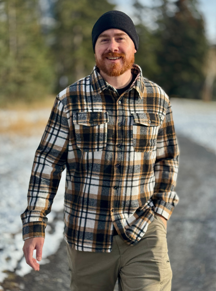 Brush Flannel Shacket / Black Camel Plaid