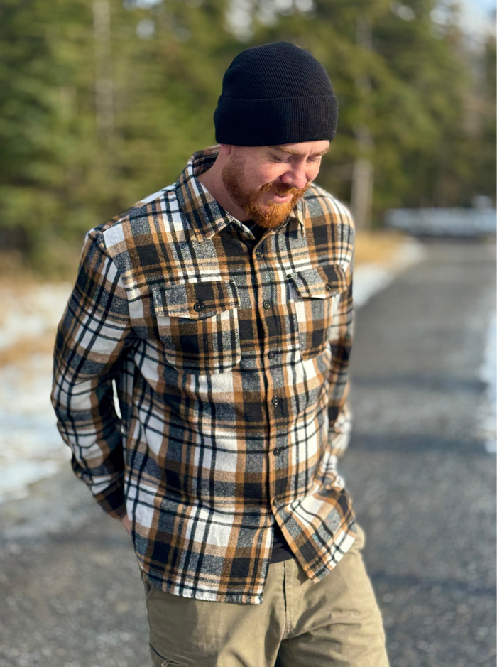 Brush Flannel Shacket / Black Camel Plaid