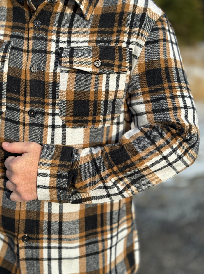 Brush Flannel Shacket / Black Camel Plaid