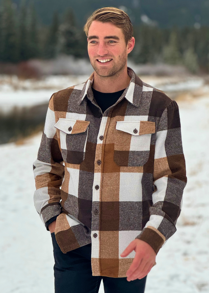 Brush Flannel Shacket / Camel Squares