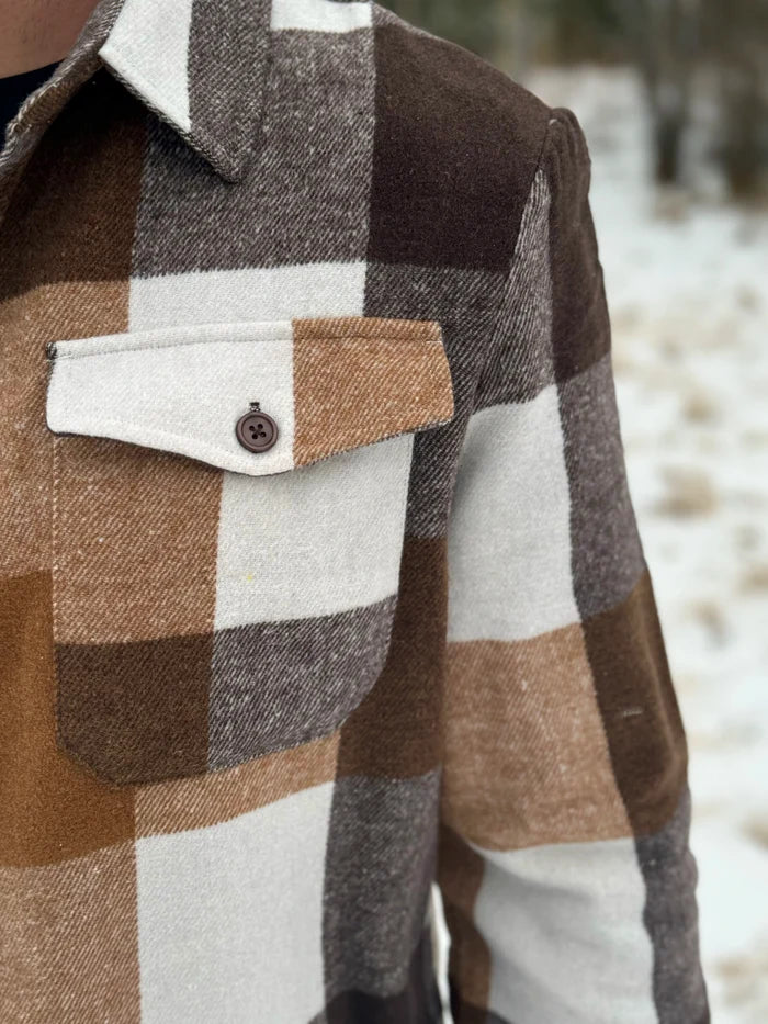 Brush Flannel Shacket / Camel Squares