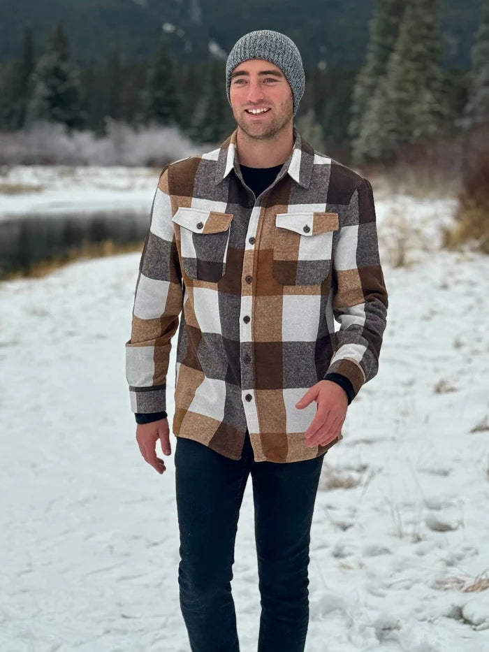 Brush Flannel Shacket / Camel Squares