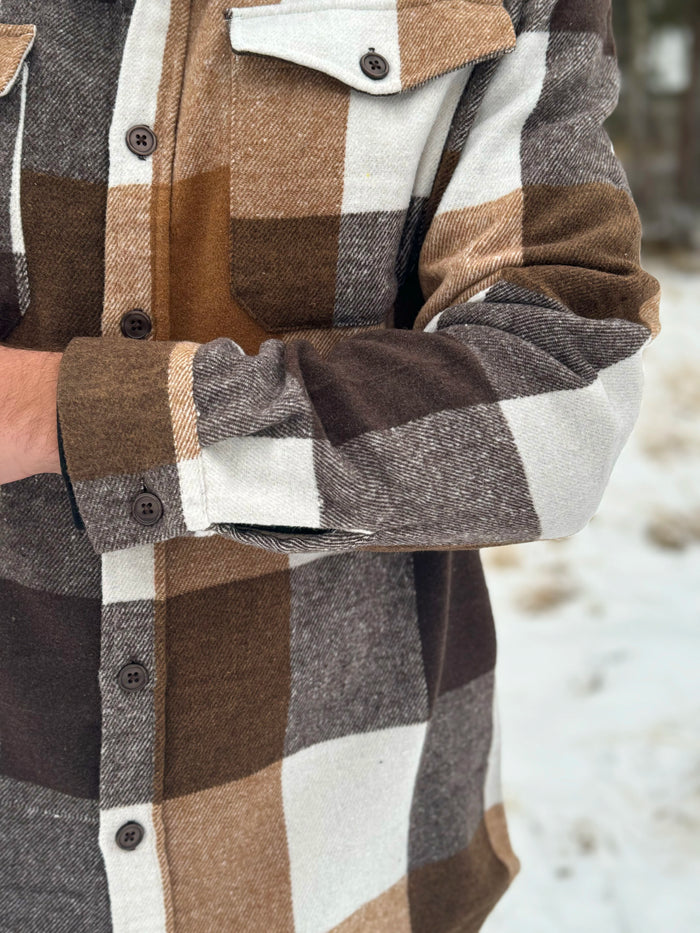 Brush Flannel Shacket / Camel Squares