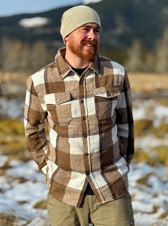 Brush Flannel Shacket / Mocha Squares